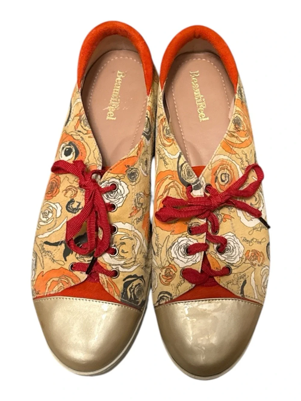 BeautiFeel Floral Lace-Up Sneakers in Orange, Red, and Beige